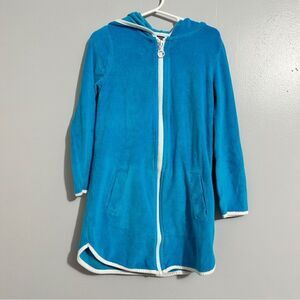 Lands End boy/girl cover-up/robe turquoise with white trim size 5-6